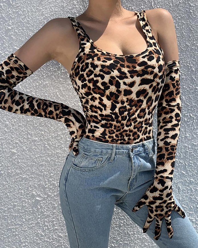 Leopard боди с перчатками